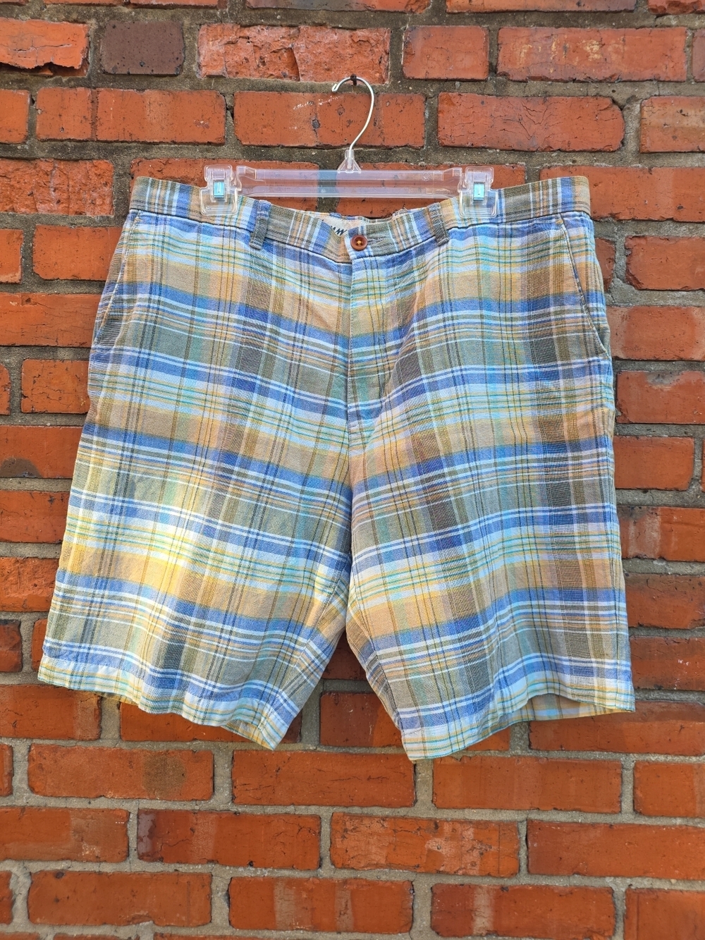 Tommy Bahama Shorts Mens 38 Plaid Linen Lyocell Flat Front Chino (C3)